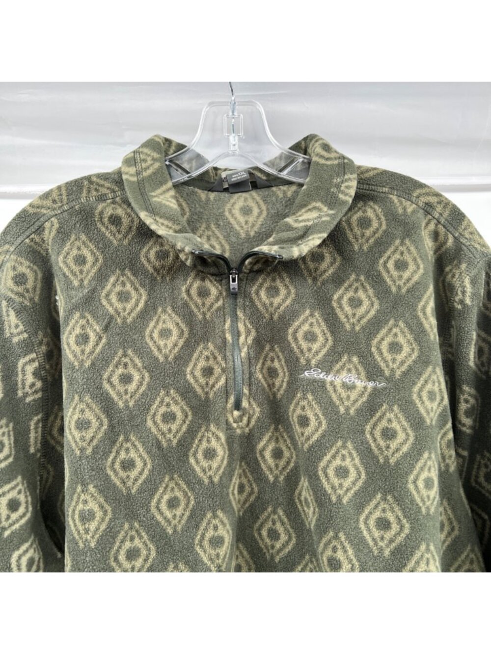 Eddie Bauer Mens Fleece Quarter Zip Pullover Green Print Size XXL - Picture 2 of 9